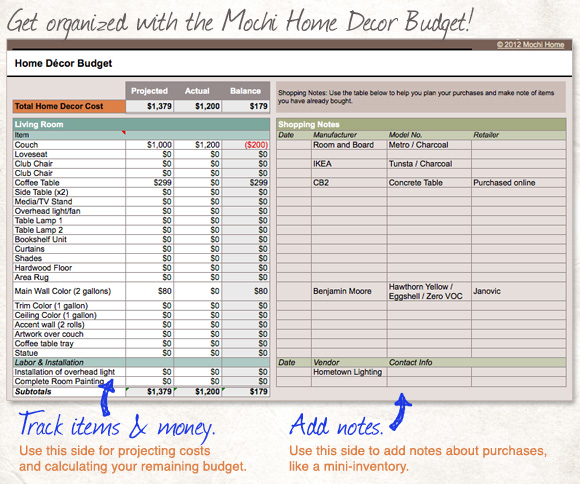 interior design budget template