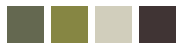 Mini-palette: Dark and light green, beige, brown